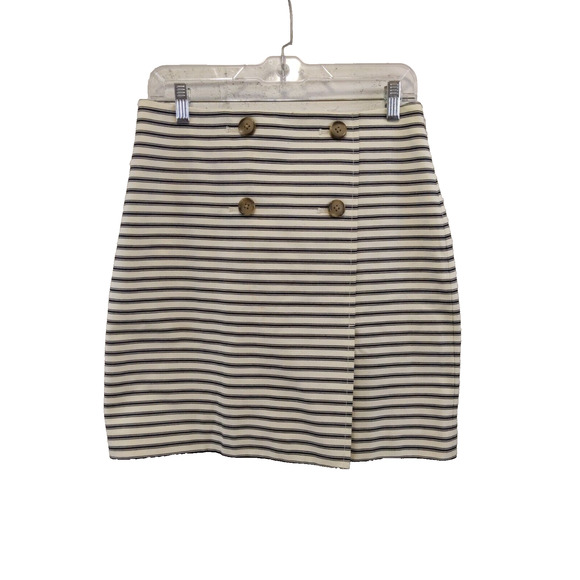 Ann Taylor Loft Skirt Sz 4 White Black Stripe Twill Faux Wrap Sailor Nautical - Picture 1 of 7